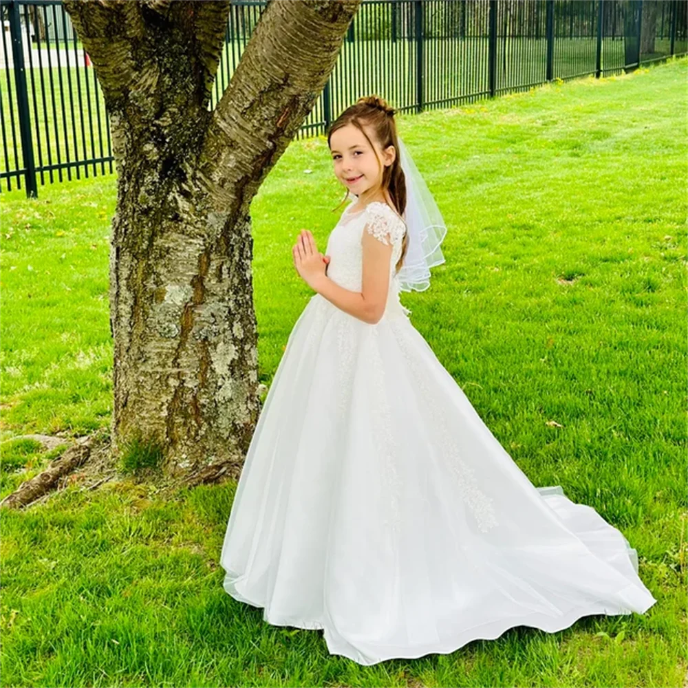 

Flower Girl Dresses Lace Applique The First Communion Birthday Dance Campus Event Custom Princess Clothing for Children