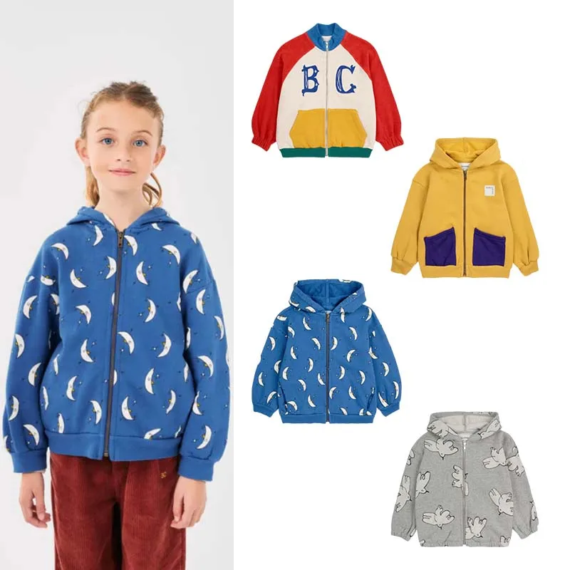 kids over zipped hoodie 2024 new autumn color block tops boys and girls printed jackets 80-150cm cute baby clothes