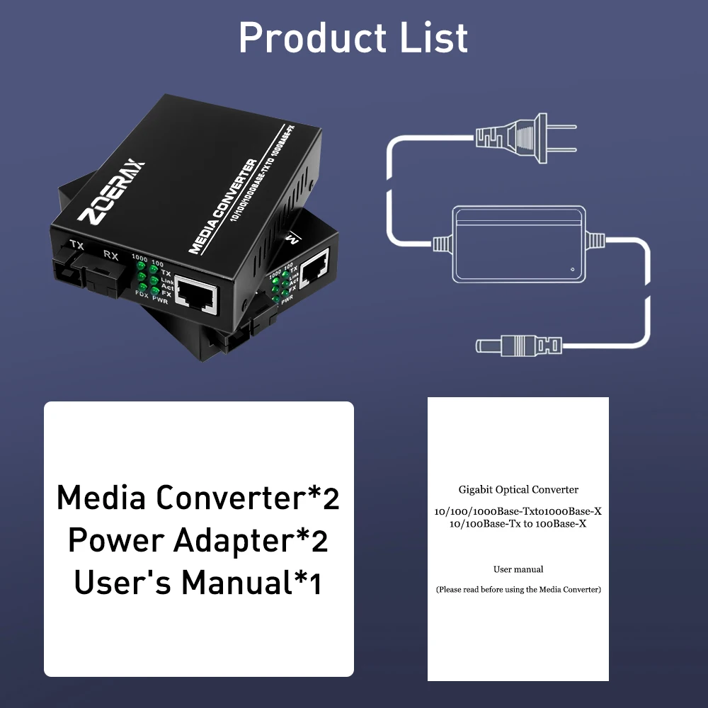 ZoeRax Ein Paar Gigabit-Glasfaser-Transceiver Media Coverter Ethernet SC Singlemode RJ45 Port Optischer Transceiver – Detail 8