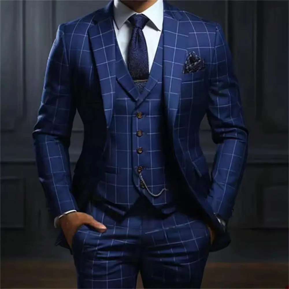 Elegant Classic Men's Suits Slim Fit 3 Piece Single Breasted Notch Lapel Regular Length Outfits High Quality Jacket Pants Vest