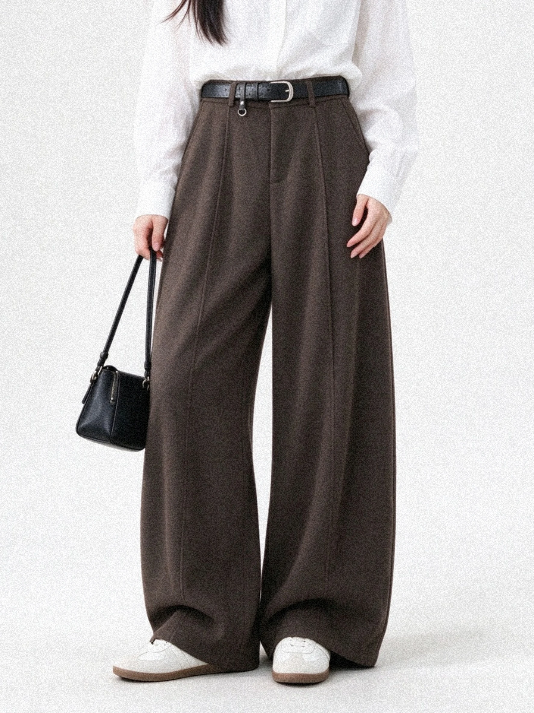 New Skintight Commuter Korean Style Woolen Wide Leg Pants Autumn Winter High Waist Draping Slimming Casual Trousers Versatile