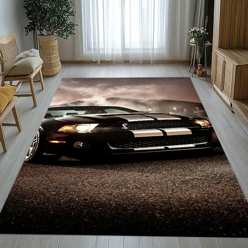 Vintage M-Mustang Racing Biker Garage Moto Soft Non-Slip Large Area Rug for Living Room,Bedroom Carpet Mat for Sofa,Home Decor