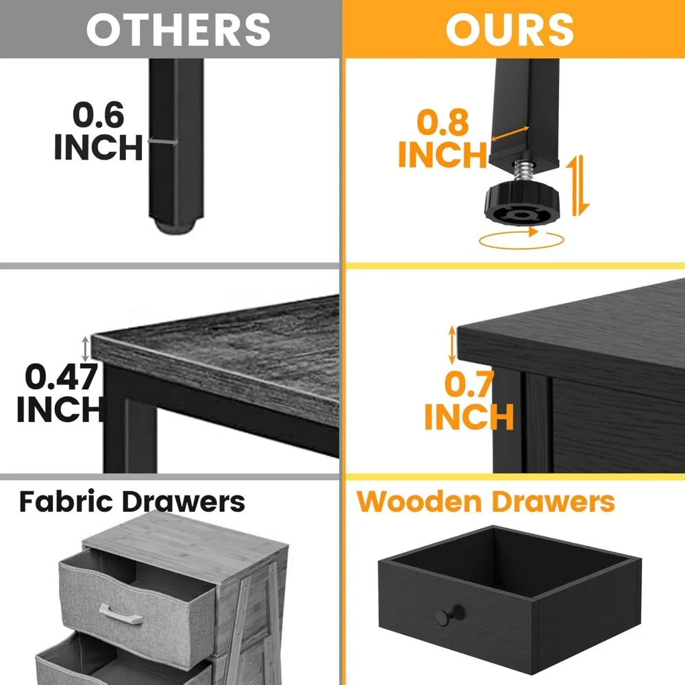 طاولات ليلية مزدوجة قوية مع أدراج، زوج من طاولات السرير الجانبية مع أرفف تخزين، طاولات جانبية لغرفة المعيشة وغرفة النوم ثقيلة