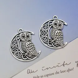 10pcs/Lots 33x26mm Vintage Viking Owl Charms Moon Bird Pendant For DIY Jewelry Necklace Making Findings Supplies Accessories
