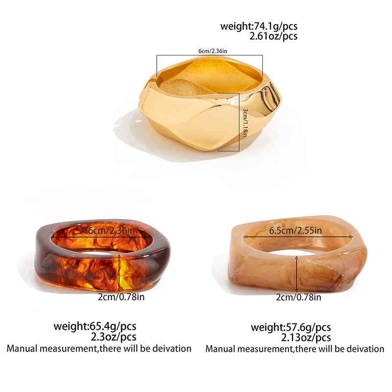 Ingemark 3 أنماط خمر غير النظامية واسعة الراتنج أساور للنساء العصرية الإبداعية التراص مكتنزة أساور مجوهرات اكسسوارات