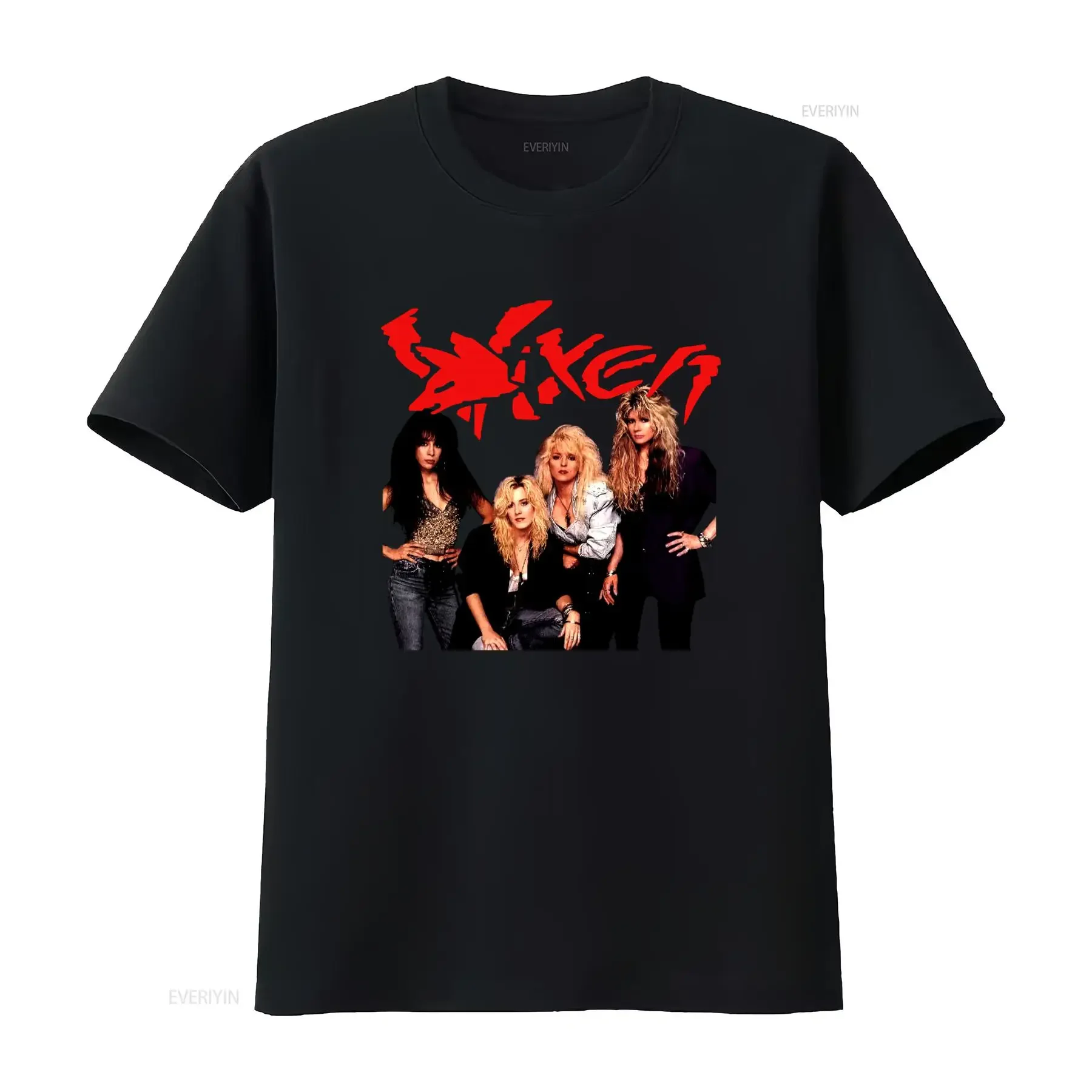Vixen Band T-Shirt für Damen, Baumwolle, Schwarz, Größen S-5XL, Rock YA362, Vintage, leicht gewaschen, Top für den Alltag, Grafikdruck, Herren