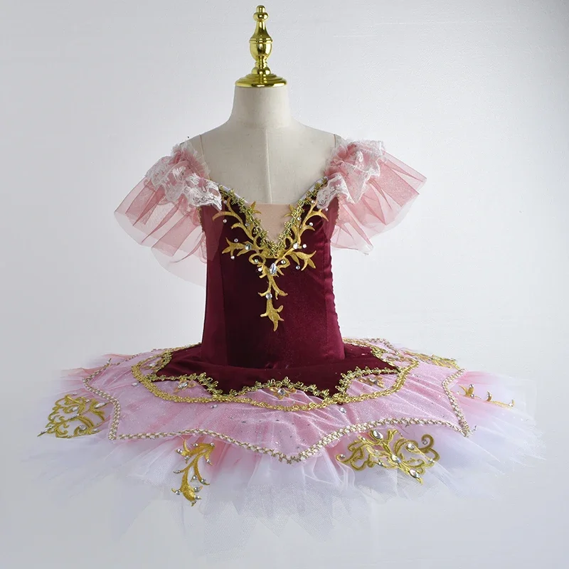 ピンク子供社交服スパンコールフラワーチュチュバレエドレス女の子のためのモダンダンスチュチュドレス女の子バレエプリンセスドレス
