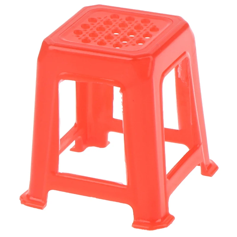 1Pcs Dollhouse Miniature Classic Plastic Bar Chair Stool Mini House Furniture Models Mahjong Table Square Tiny Stool Decor