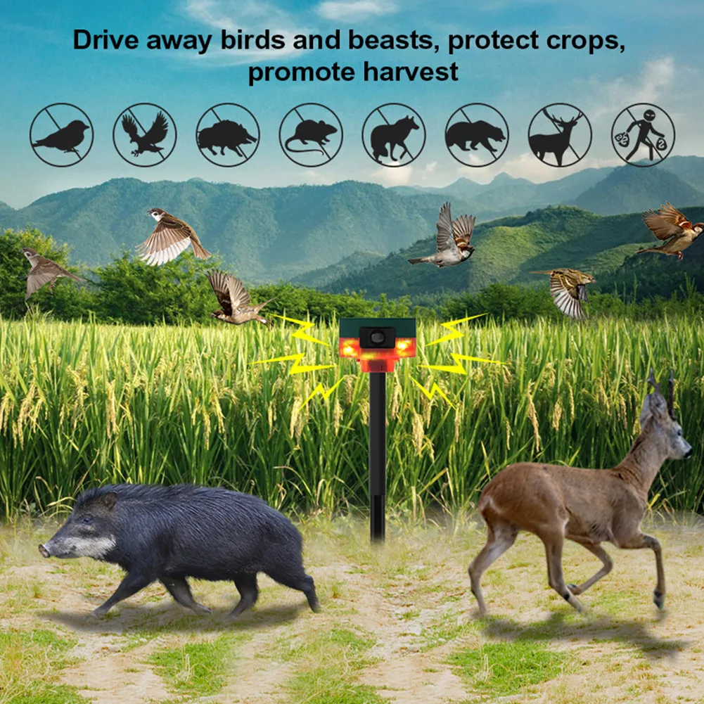 

Solar Pigeon Bird with Flashing Light 1200mAh Beast Repeller Wireless Remote Control 13 Sounds IP55 for Farms Orchards
