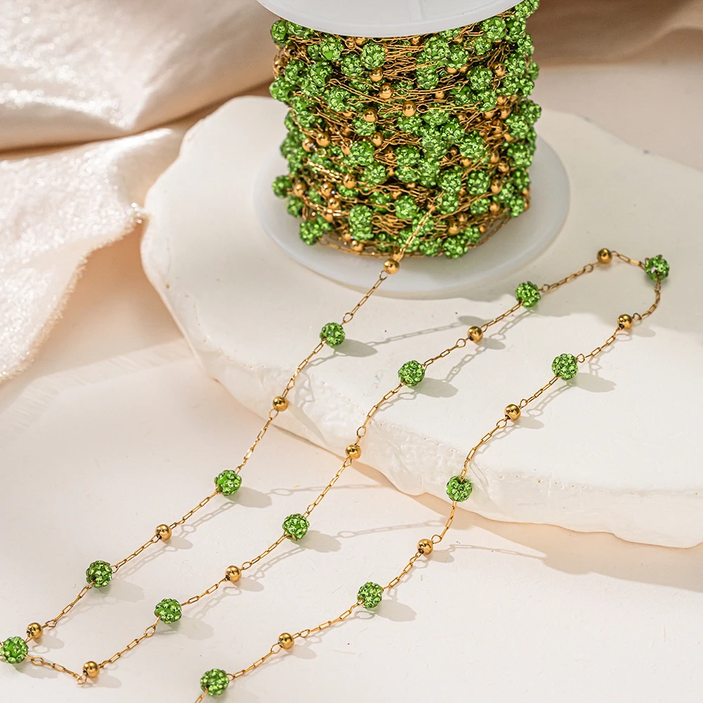 1 Meter Edelstahlkette in Goldfarbe mit Bunten Perlen für DIY Armband Halskette Schmuckherstellung Bastelmaterial – Detail 5