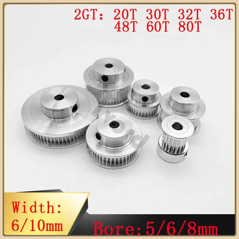 2GT Synchronous Wheel 2M 20T 30T 32T 36T 40T 48T 60T 80 Toothed Belt Width 6/10mm Aperture 5/6/8mm 3D Printer GT2 Belt Pulley