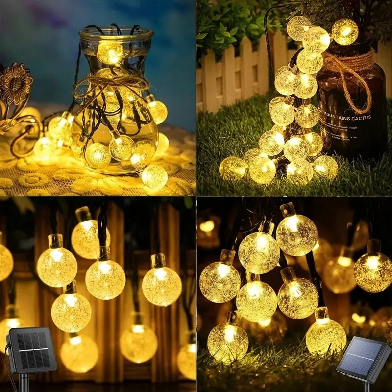 LED Solar String Lights Crystal Ball 0M Waterproof Outdoor Fairy Garden Lawn Tree Decor for Christmas Wedding