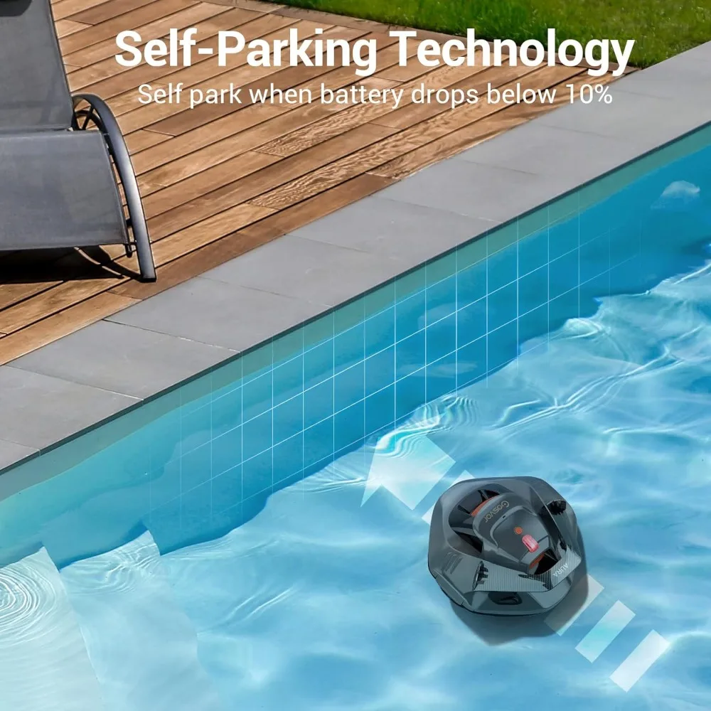 Limpador de piscina robótico sem fio, aspirador de pó, tecnologia de estacionamento automático, indicador LED, piscinas de até 40 pés, 90 minutos