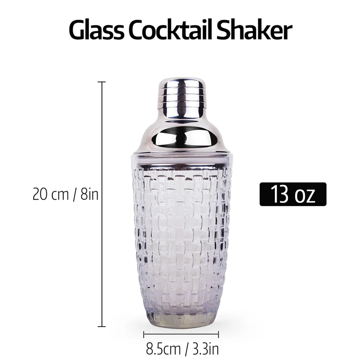 13Oz Glass Cocktail Shaker Set - Glass Shaker for Cocktails, Drink Shakers Cocktail and Cocktail Shakers Silver