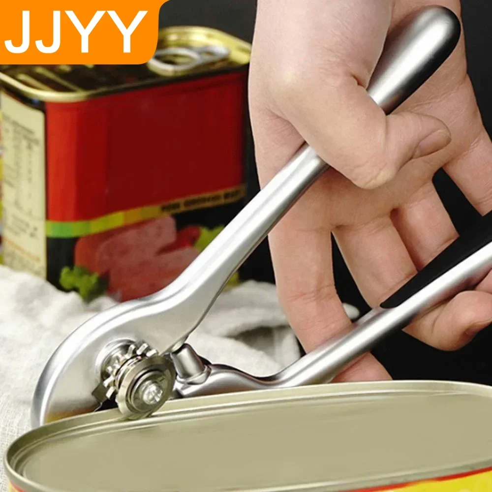 Stainless Steel Manual Can Opener with Ergonomic Grip Multi-functional Kitchen Tool Zinc Alloy Easy Open Cans Bottle Opener