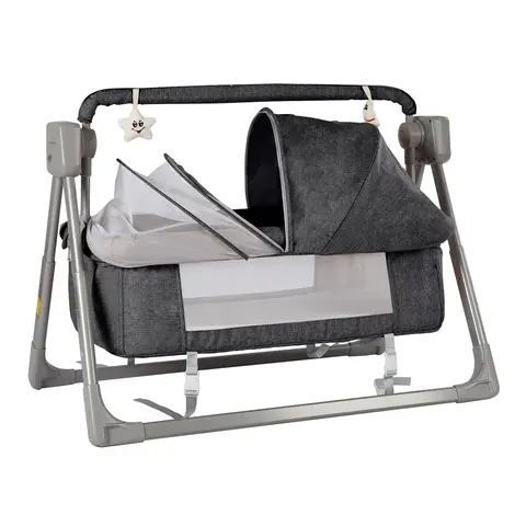 Cuna eléctrica gris/caqui, columpio para bebé, cesta de cuna reclinable mecedora automática, cuna para dormir con Control remoto de música