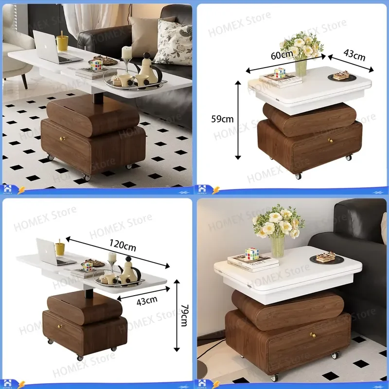 Medieval Style Movable Lifting Folding Coffee Table French Retro Multifunctional Sofa Side Table Balcony Trolley End Table
