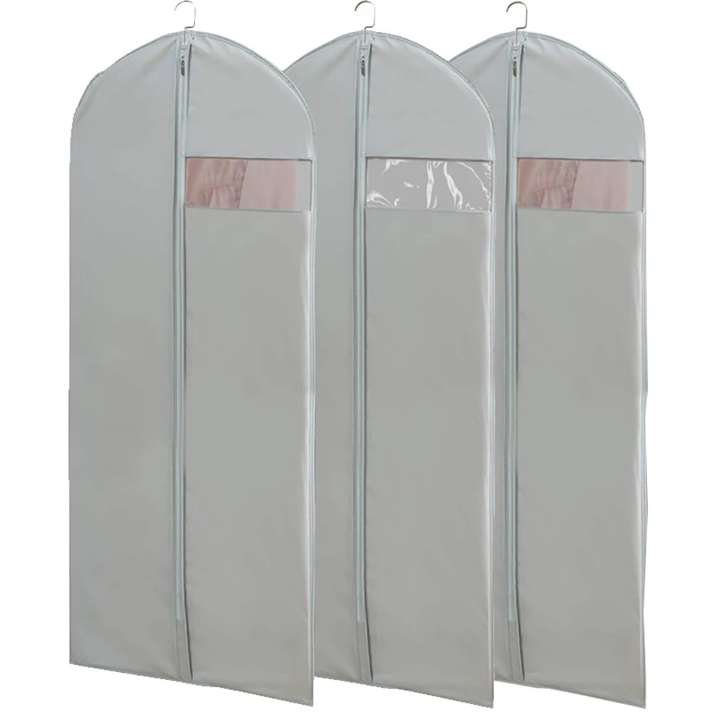 

165CM Gray Breathable Non-woven Clothing Dust Cover Hanging Bag Dust Proof Moisture-proof Dress Garment Bag Transparent Window
