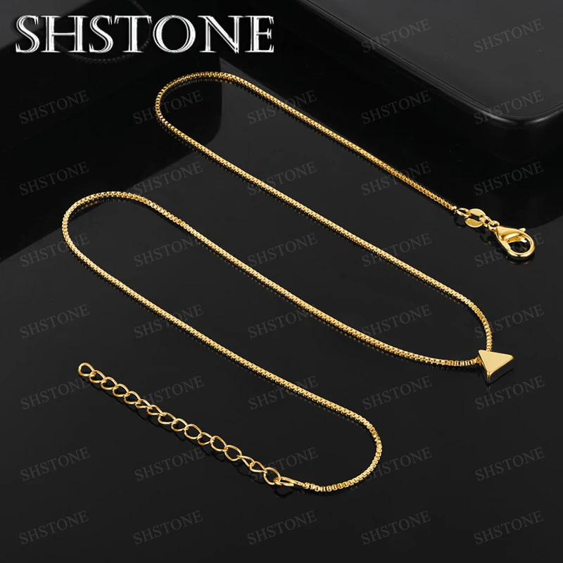 

New Style 45cm 18k Gold Triangle Necklace Box Chain Fashion Simple Versatile Jewelry For Men Engagement Wedding Party Gift