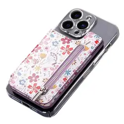 Card Holder For Back Of Phone Cell Phone Wallet Stick On Small Floral Pattern Card Holder With Rfid Anti-Theft For Coin Cash