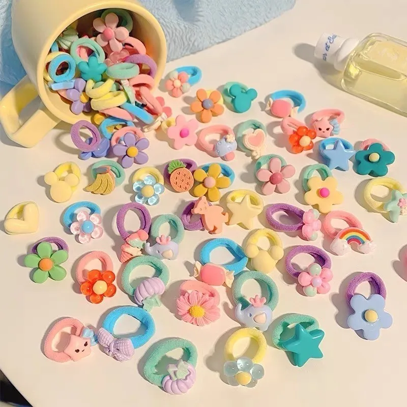 

50 шт. эластичных резинок для волос, милые, разноцветные, для повседневной укладки, детские аксессуары для волос для девочек