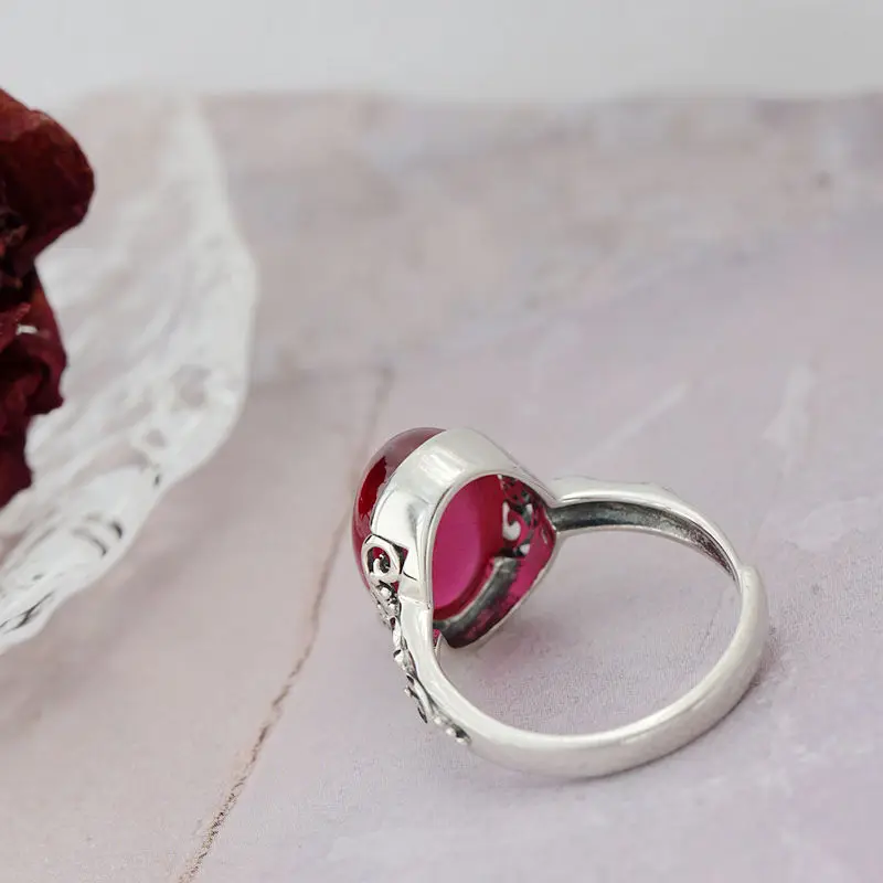 خواتم كلاسيكية أنيقة بتصميم عتيق من الفضة الإسترليني عيار 925 مرصعة بالياقوت الاصطناعي افتتاح قابل للتعديل خاتم للسيدات هدية مجوهرات حساسة