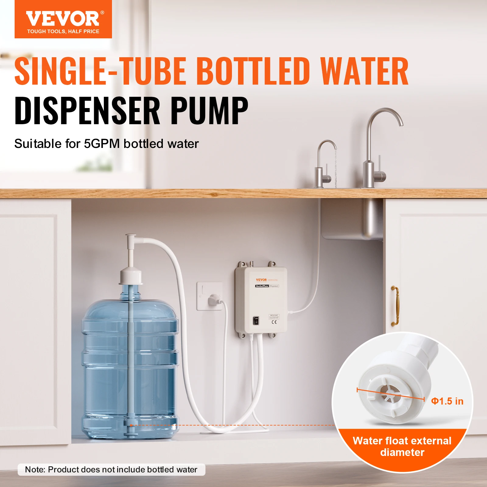 VEVOR Système de pompe de distribution d'eau en bouteille, distributeur d'eau électrique automatique, 22,7 L, pompe à eau à entrée unique, pour machine à café/thé, réfrigérateur, machine à glaçons