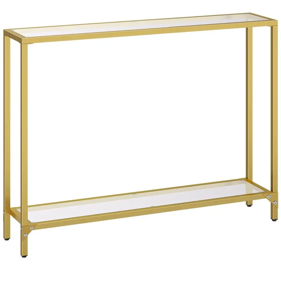 

39.4 Narrow Console Table, Tempered Glass Entryway Table, Gold Sofa Table, Metal Frame, for Living Room, Hallway GD04XG01