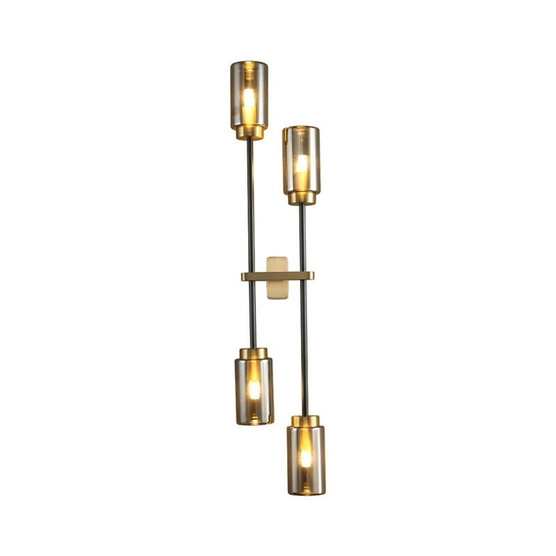 

Double Head Glass Light Luxury All Copper Wall Lamp Color Glass Lampshade for Bedroom Foyer Villa Living Room Modern Wall Light