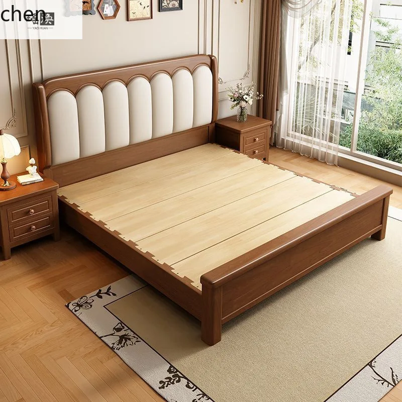HT Ancient Style Solid Wood Bed for Home Use 1.5m Single Master Bedroom 1.8m Storage Double Bed High Box Wedding Bed