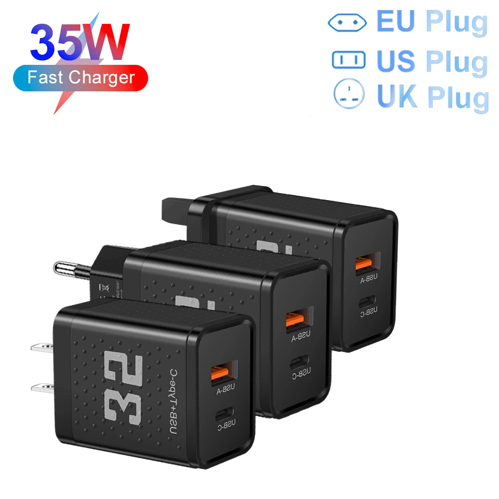 PD 35W USB C Fast Charging For iPhone 11 12 13 14 15 Pro Max Type C Charger Quick Charges Adaptor For Xiaomi Samsung Huawei P60