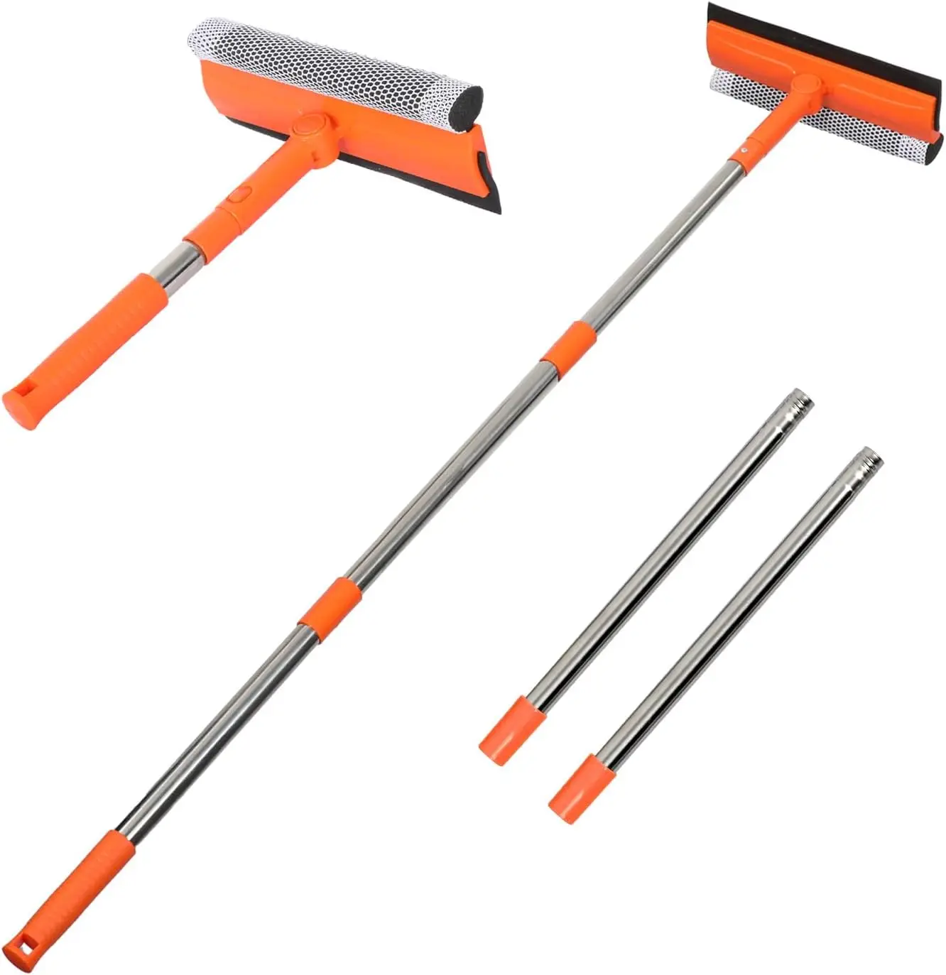 

Профессиональный скребок для окон 2-в-1 с длинной ручкой из нержавеющей стали, губчатый скребок для мытья окон автомобиля