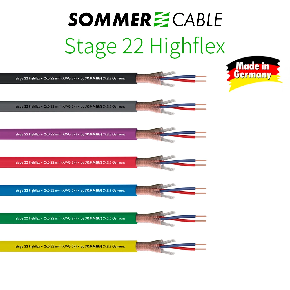 ของแท้เยอรมันเดิม Sommer สายสายไมโครโฟนเวที22 Highflex 2X0,22 Mm PVC 6,40 Mm บล็อกครอบคลุม rate 99%