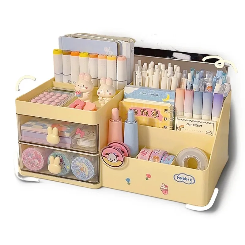 Multifunctional Kawaii Pen Holder Organizer Desktop Stationery Pencil Storage Box Drawer Desk Cute Ins Multi-layer Storage Box