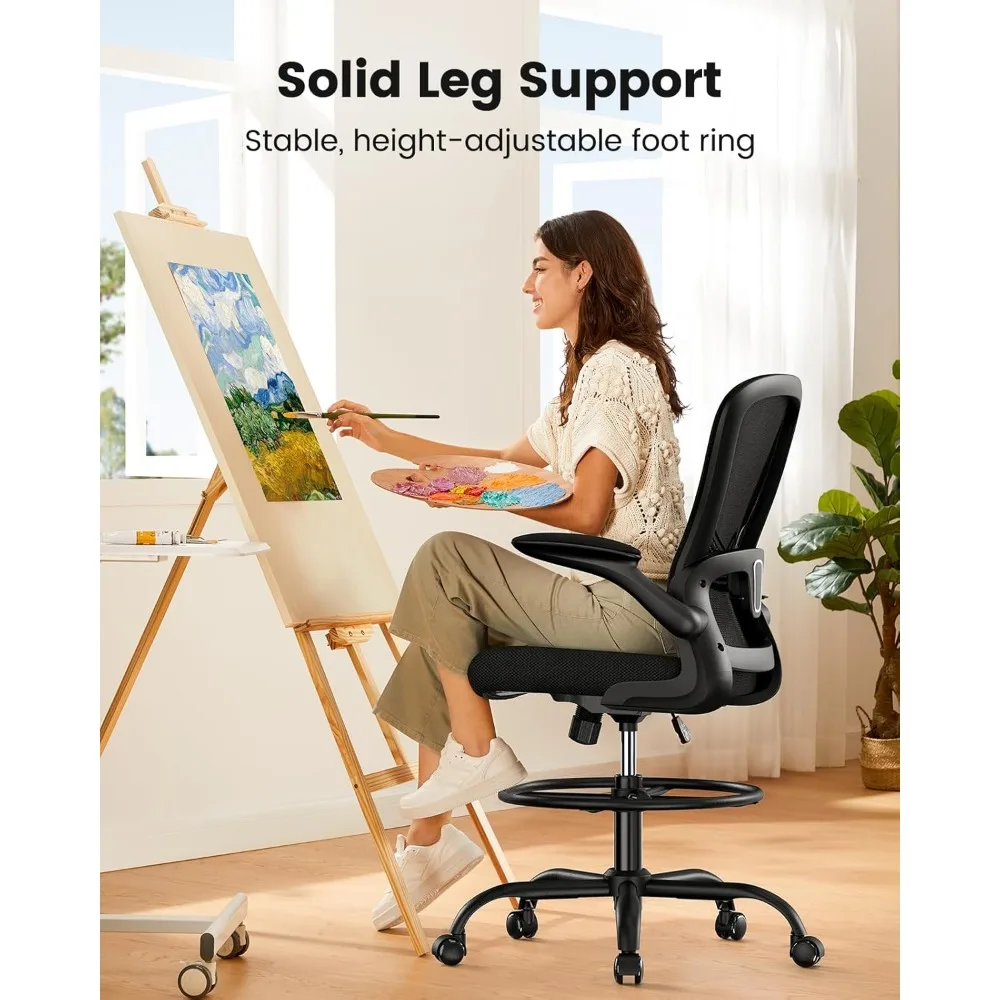 Ergonomic Adjustable Height Office Chair with Flip-Up Armrests for Standing Desks