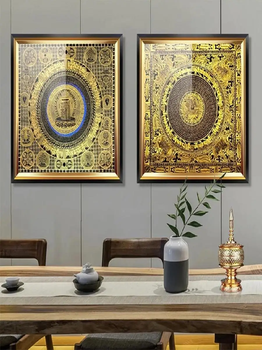 Golden Tibetan Thangka Buddha Canvas Wall Art  Spiritual Mandala Om Yoga Poster for Home Decor Religious Faith  Meditation Uniqu