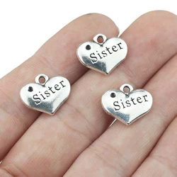 10Pieces 13x16mm Antique Silver Color Sister Heart-shaped Charms DIY Jewelry for Necklace