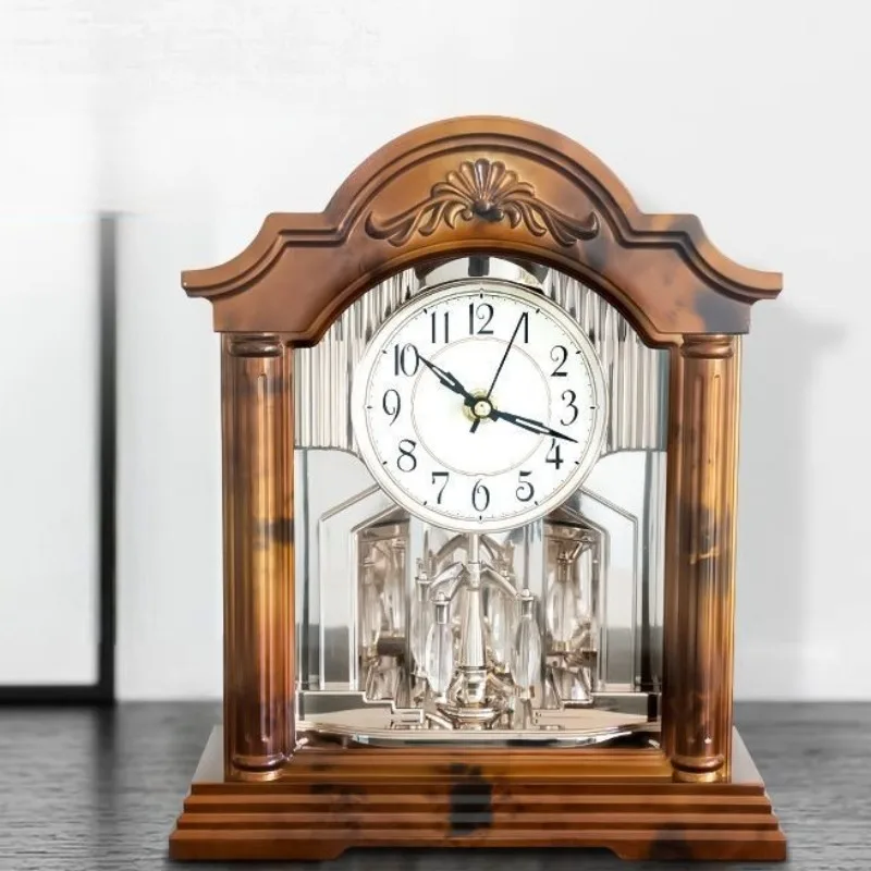 Nordic Vintage Silent Table Clocks Highly Textured Small-sized Living Room Desktop Clocks Rotate Pendulum Fashional Home Decor