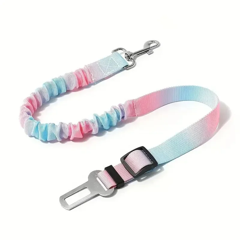 For Amazon Gradual Color Change Pet Seat Belt High Elastic Adjustable Retractable Traction Rope Car Safety Leash for Dogs