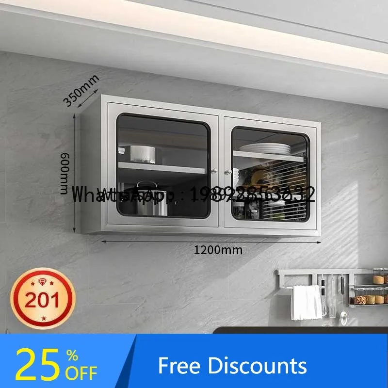 

DF Stainless Steel Wall-Mounted Cabinet Glass Wall Cabinet Kitchen Dish Storage Cabinet