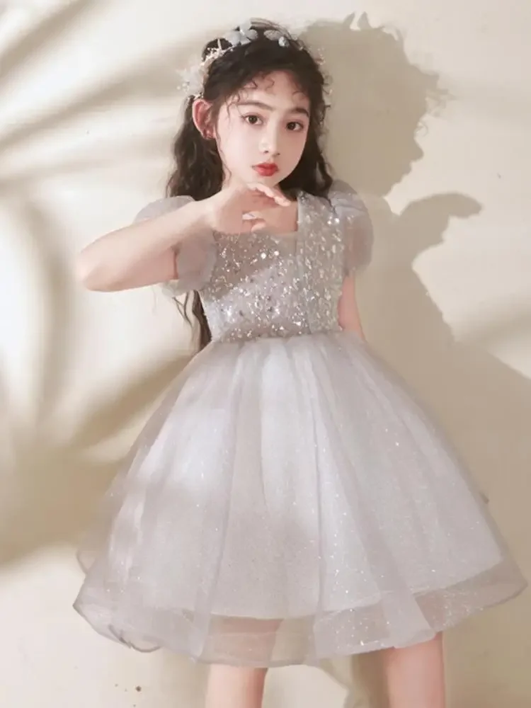 Kids Princess Tulle Dresses for Girls Children Sequined Ball Gowns Toddler Birthday Wedding Frocks Baby Baptism Boutique Dress