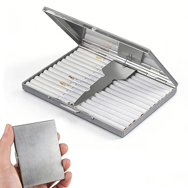 Ultradünnes Edelstahl-Zigarettenetui mit Klappdeckel, Metall-Zigarettenbox, Bruchsicherer Tragbarer Zigarettenhalter, Raucherzubehör