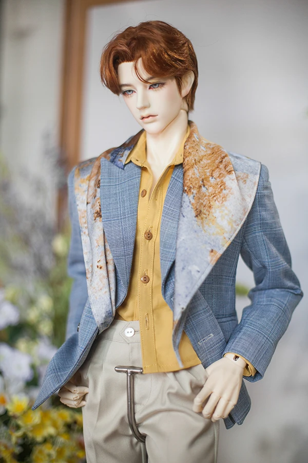 Custom-made 1/3 BJD Dolls Fashion Blue Plaided Casual Suit Coat Yellow Shirt Scarf Clothes Model for soom ID75 YC76 ID72/EID Toy