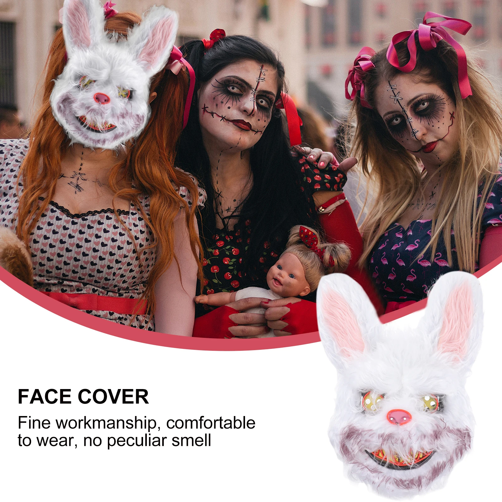 

Make up Bunny Mask Child Halloween Costumes for Kids Masks Plastic Masquerade Scary Rabbit