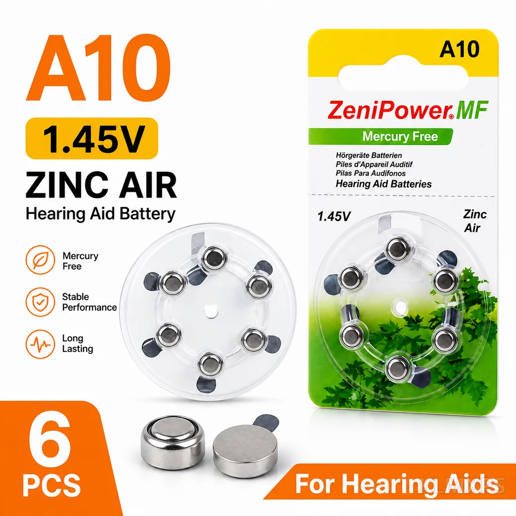 A10 PR70 Hearing Aid Battery Zinc Air 60pcs/Box Button Cells for Hearing Aids, Model 10A Replacement Batteries