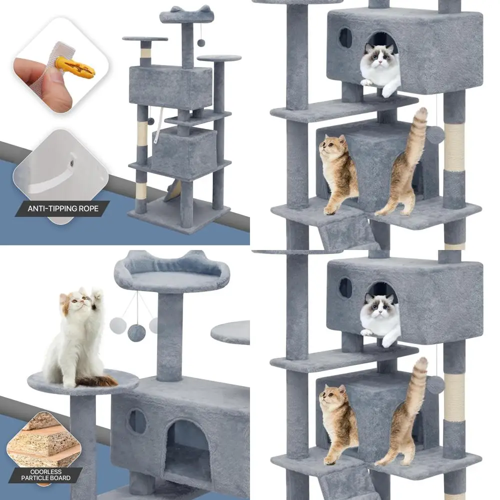 

54 Indoor Cat Tree with Multi-Level Perches and Scratching Posts, Light Gray