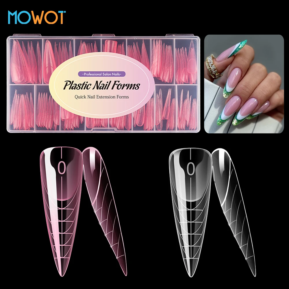 MOWOT New 150pcs Stiletto Dual Form Nail Mold Full Cover Quick Building Gel Mold Acrylic Nail Top Extension French Manicure Tool
