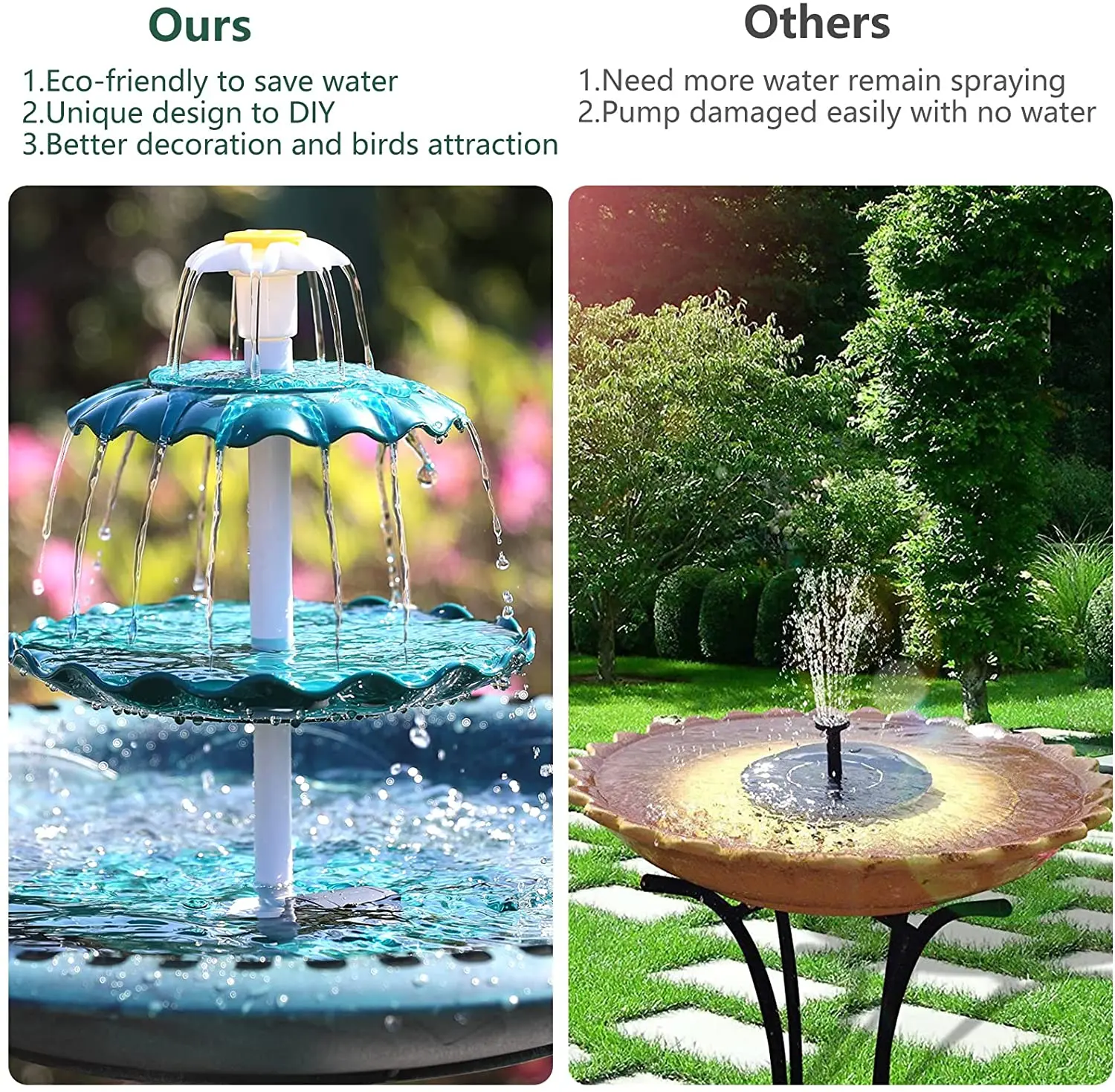 PALONE 3 Tiered Bird Bath with 3.5W Solar Pump DIY Solar Fountain Detachable for Bird Bath Garden Decoration Outdoor Bird Feeder