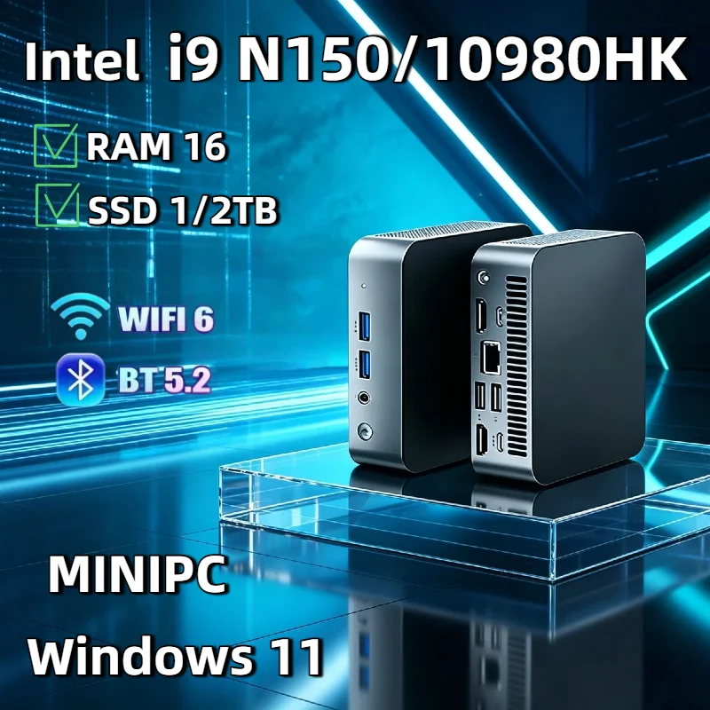 2026 Intel Core i9 10980HK N150 Mini PC 16GB RAM 1TB SSD WiFi 6 BT5.2 Windows 11 4K Portable Gaming Desktop Computer