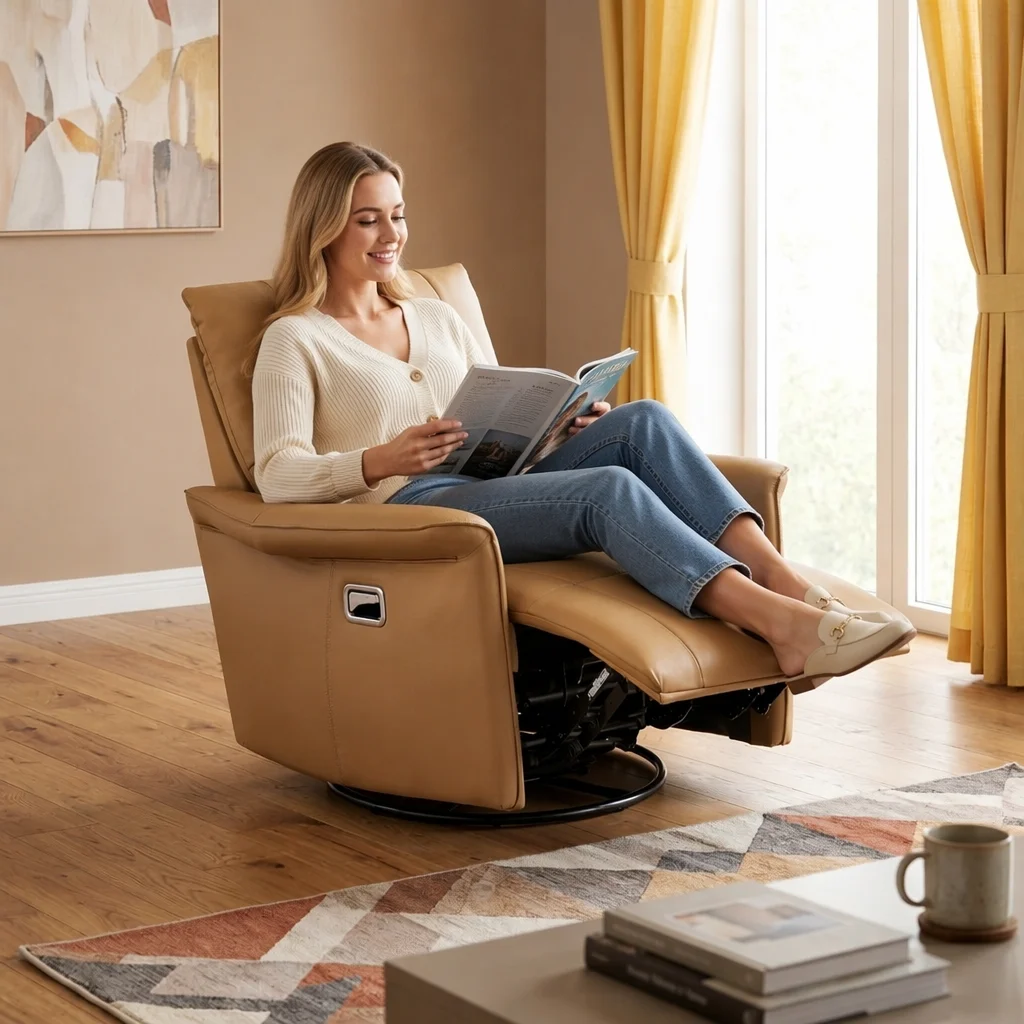Factory Modern Single Swivel Reclining Manual Leather Zero Gravity Recliner Chair for Living Room Furniture Hotel Villa